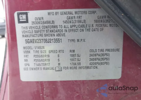 2008 Buick Enclave Cxl z USA, uszkodzony, nr VIN 5GAEV23708J213551